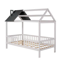 Harper Orchard Twin Size Wood House Bed With Fence