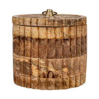 Millwood Pines Round Carved Mango Wood Pleated Box With Lid And Metal Pull