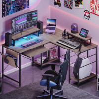 Trent Austin Design Orndorff L Shaped Gaming Desk or 2 Person Long Table with Shelves Monitor Stand and Keyboard Tray