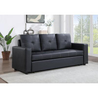 Ebern Designs 73" Black PU Leather Sleeper Sofa With Tufting