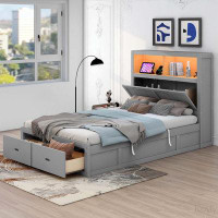 Latitude Run® Queen Size Wood Platform Bed with Hydraulic Storage and LED Headboard