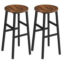 17 Stories Bar Stools, Set Of 2 Round Bar Chairs With Footrest, 28 Inch Tall Counter Bar Stools, Kitchen Breakfast Bar S