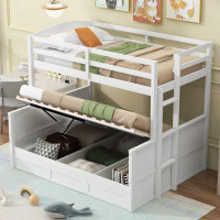 Harriet Bee Wood Twin Over Full Bunk Bed With Hydraulic Lift Up Storage, White