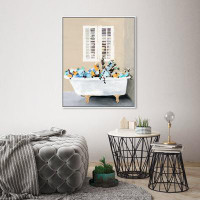 Oliver Gal Blue Floral Tub, Italian Colourful Flowers In Elegant Bathtub Global Inspired White Canvas Wall Art Print For