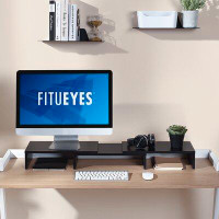 Fitueyes FITUEYES Dual Monitor Stand With Swivel Adjustable Shelf Wood Laptop Desktop Organizer Stand For Home Office An