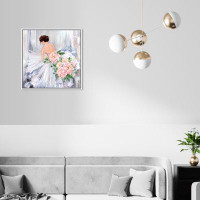 Oliver Gal "Perfect Grey", Ballerina Dancer Flowers Traditional White Canvas Wall Art Print For Bedroom
