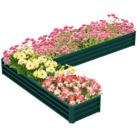 Arlmont & Co. L-Shaped Raised Garden Bed Galvanized Steel Planter Box Green
