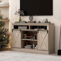 Gracie Oaks TV Stand, Entertainment Centers, Storage Cabinet Table With Sliding Barn Door And Adjustable Shelves For Tvs