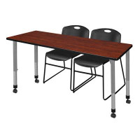 Regency Romig Kee 72 x 24 in. Mobile Adjustable Classroom Table & 2 Zeng Stack Chair, With Wheels/MT7224