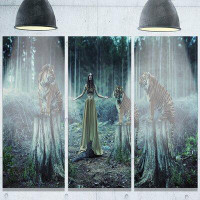 Design Art 'Female Trainer with Tigers' 3 Piece Photographic Print on Metal Set