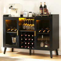 Ivy Bronx LED Wine Bar Cabinet With Glass Rack And Storage Shelves