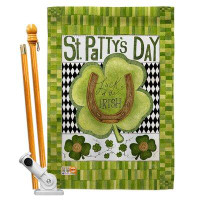 Breeze Decor Luck Of The Irish Clover Spring St Patrick 2-Sided Polyester 40 x 28 in. Flag Set
