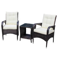 Winston Porter 3 Piece Conversation Set,Outdoor Wicker Ratten Sectional Sofa With Seat Cushions