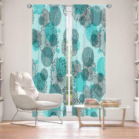 East Urban Home Lined Window Curtains 2-panel Set for Window Size by Metka Hiti - Black White Flowers Teal