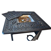 Lark Manor Allene 23'' H x 44'' W Aluminum Propane Outdoor Fire Pit Table with Lid