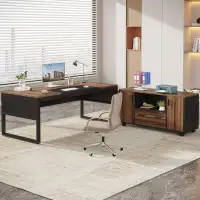 17 Stories 62.99'' W L-Shaped Executive Desk with File Cabinet