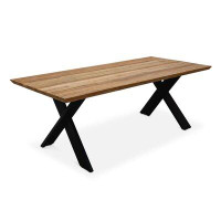 Birch Lane™ Academy X-Leg Rectangular Outdoor Dining Table in Solid Reclaimed Teak with Black Aluminum Legs