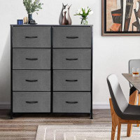 17 Stories 8-Drawer Fabric Dresser Storage for Bedroom, Closet with Fabric Bins - Rustic Dresser & Black Top