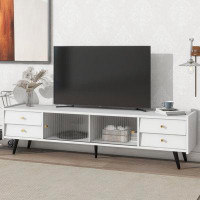 Corrigan Studio Contemporary TV Stand For Tvs Up To 70" With Sliding Fluted Glass Doors,Wooden TV Cabinet With Golden Me
