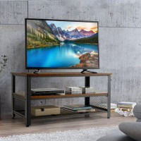 17 Stories 3-Tier Industrial Entertainment TV Stand With Metal Mesh Shelf