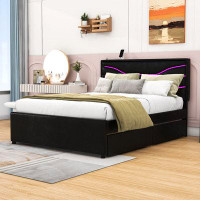 Latitude Run® Riffat Queen Size PU Upholstered Storage Platform Bed with LED and 4 Drawers
