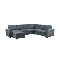 Latitude Run® Latitude Run® Grey Woven Fabric 7-Seater Sectional Sofa with Ottoman