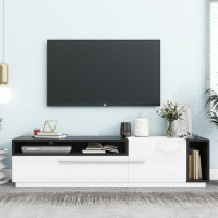 Ivy Bronx Two-Tone Design Tv Stand With Silver Handles