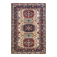 Isabelline Umeki Tribal One-of-a-Kind Hand-Knotted Ivory/Blue/Red Area Rug 7'1" x 10'5"