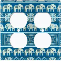 WorldAcc Vintage White Blue Elephant Tile Pattern 2-Gang Duplex Outlet Wall Plate