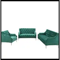 House of Hampton Modern Three-Piece Sofa Set With Metal Legs, Buttoned Tufted Backrest, Frosted Velvet Upholstered Sofa