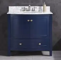 24, 30 & 36 Vanity with a Tempered Glass Counter - 4 Finishes ( White, Blue, Pewter Green & Vogue Green )