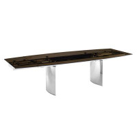 Casabianca Furniture Allegra Manual Dining Table With Stainless Steel Base And Smoked Top