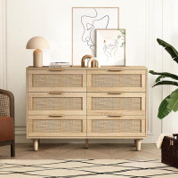 Latitude Run® elegant design Rattan storage dresser with six deep drawers and natural rattan drawer design