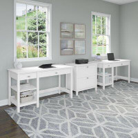 Lark Manor Latitude Run® Dhmendar 2 Person Desk Set With Lateral File Cabinet In Modern Grey