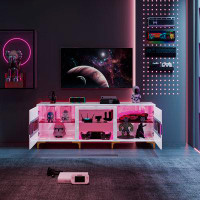 Wrought Studio Led Tv Stand For 55/60/65/70 Inch Tv, Modern Tv Stand With Led Lights And High Glossy Cabinets, Game Ente