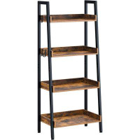 17 Stories 17 Stories Bookshelf, 4 Tier Ladder Bookshelf With 3 Hooks, Industrial Bookcases, Freestanding Display Plant