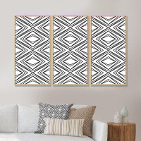 Foundry Select Diamond Rhombus Black And White Geometrics - Patterned Framed Canvas Wall Art Set Of 3