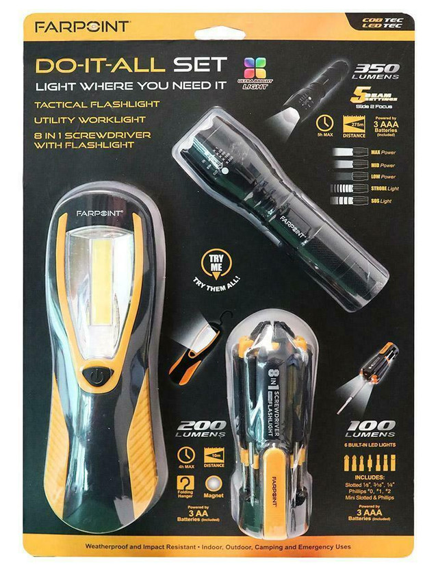 New - DO IT ALL TACTICAL FLASHLIGHT SET -- Awesome Gift Idea -- Great for Emergencies! in Fishing, Camping & Outdoors