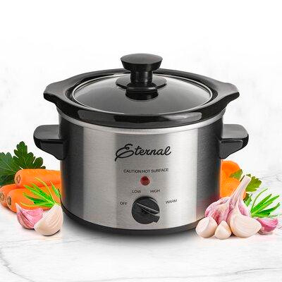 Eternal Eternal Living 1.5 Quart Round Slow Cooker (120w) Stoneware Pot, Stainless Steel in Microwaves & Cookers