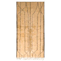 Rug & Kilim One-of-a-Kind Hand-Knotted 1950s Tribal Beige/Black 6'7" x 13'5" Runner Wool Area Rug