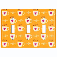 WorldAcc Metal Light Switch Plate Outlet Cover (Coffee Cups Red Heart Orange - Triple Toggle)