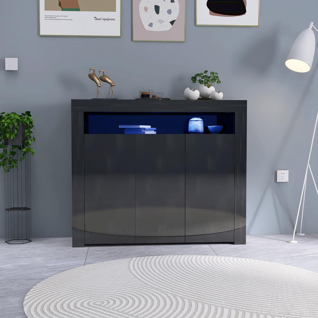 NEW MODERN LED HIGH GLOSS STORAGE KITCHEN CUPBOARD TV CABINET BUFFET in Other in Lloydminster