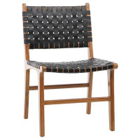 The Twillery Co. Cleethorpes Top Grain Woven Leather with Teak Frame Dining Side Chair
