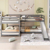 Harriet Bee L-Shaped Bunk Bed With Slide And Short Ladder,White,Full And Twin
