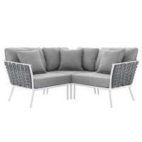 Modway Lefancy Stance Outdoor Patio Aluminum Small Sectional Sofa - White Gray