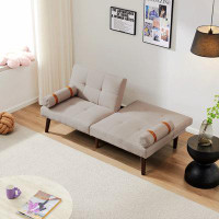 Mercer41 Convertible Sofa Bed Futon With Solid Wood Legs Linen Fabric