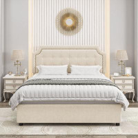 Lark Manor Ambir Upholstered Storage Bed with 4 Drawers, Platform Bed Frame with Adjustable Tufted Headboard