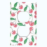 WorldAcc Metal Light Switch Plate Outlet Cover (Cherry Red Fruit Green Leaf White - Single Toggle)