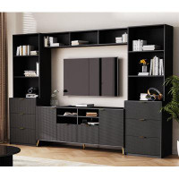 Everly Quinn 4-piece Entertainment Wall Unit , Multifunctional Tv Stand ,media Storage Cabinet