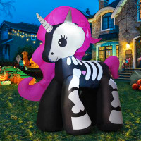 The Holiday Aisle® 5.2FT Height Halloween Inflatables Decorations Outdoor Cute Skeleton Unicorn